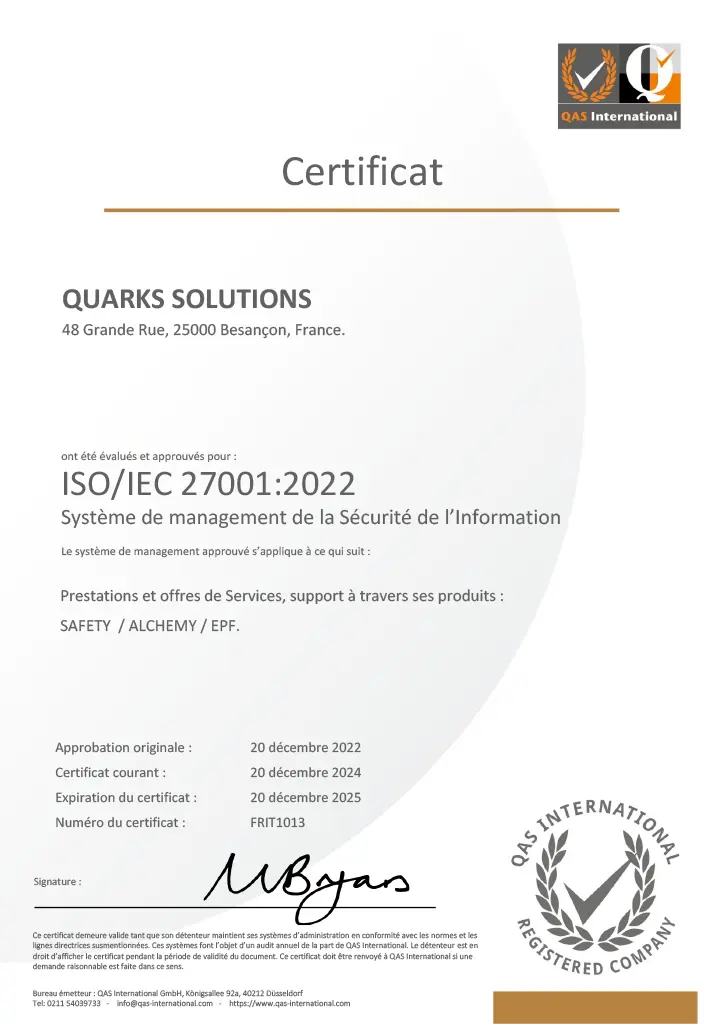Certificat ISO27001